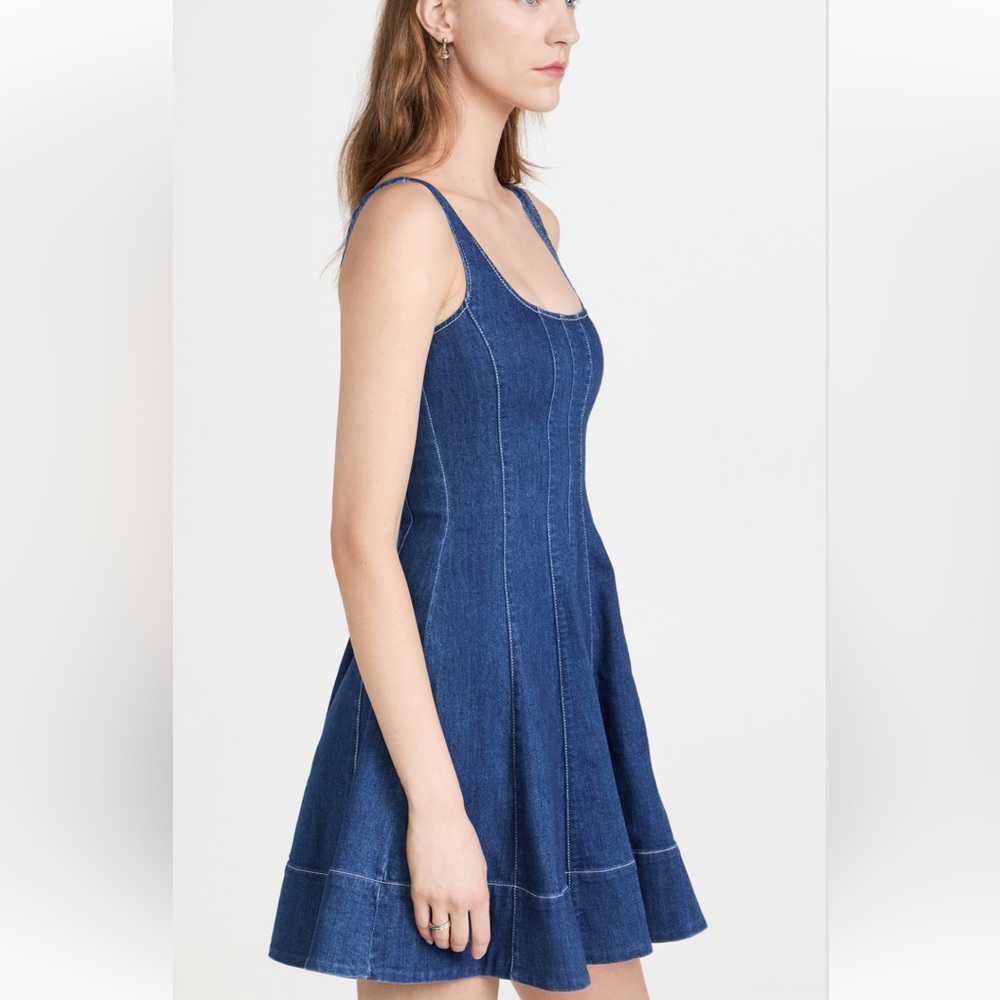 STAUD Mini Wells Dark Blue Denim Sleeveless A-Line Dress - Picture 8 of 16